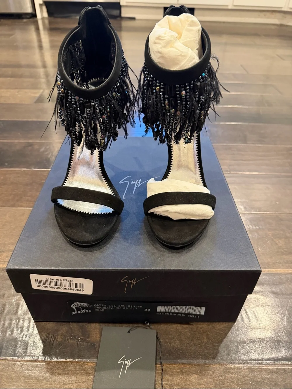 Giuseppe Zanotti Black Beaded Fringe Ankle-Strap Heels